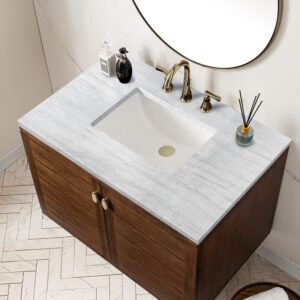 James Martin 670-V36-WLT-3AF Amberly 36 Inch Mid-Century Walnut Single Sink Vanity with 3 cm Arctic Fall Top