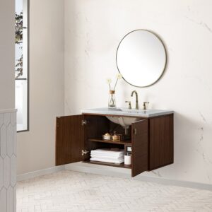 James Martin 670-V36-WLT-3AF Amberly 36 Inch Mid-Century Walnut Single Sink Vanity with 3 cm Arctic Fall Top