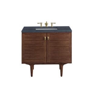 James Martin 670-V36-WLT-3CSP Amberly 36 Inch Mid-Century Walnut Single Sink Vanity with 3 cm Charcoal Soapstone Top