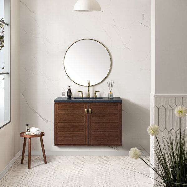 James Martin 670-V36-WLT-3CSP Amberly 36 Inch Mid-Century Walnut Single Sink Vanity with 3 cm Charcoal Soapstone Top