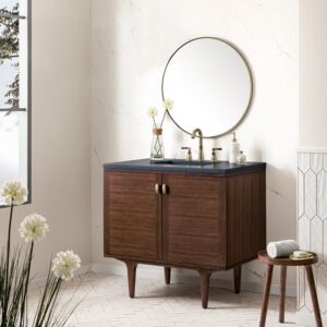 James Martin 670-V36-WLT-3CSP Amberly 36 Inch Mid-Century Walnut Single Sink Vanity with 3 cm Charcoal Soapstone Top