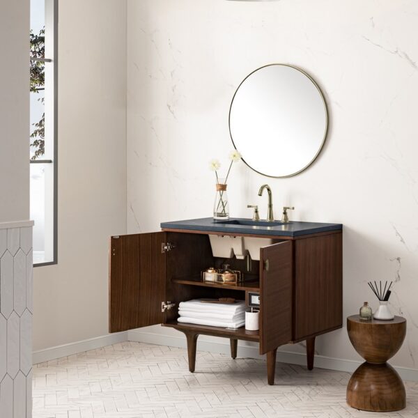 James Martin 670-V36-WLT-3CSP Amberly 36 Inch Mid-Century Walnut Single Sink Vanity with 3 cm Charcoal Soapstone Top