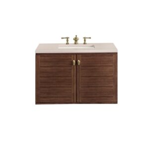 James Martin 670-V36-WLT-3EMR Amberly 36 Inch Mid-Century Walnut Single Sink Vanity with 3 cm Eternal Marfil Top