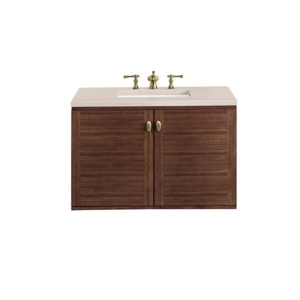 James Martin 670-V36-WLT-3EMR Amberly 36 Inch Mid-Century Walnut Single Sink Vanity with 3 cm Eternal Marfil Top