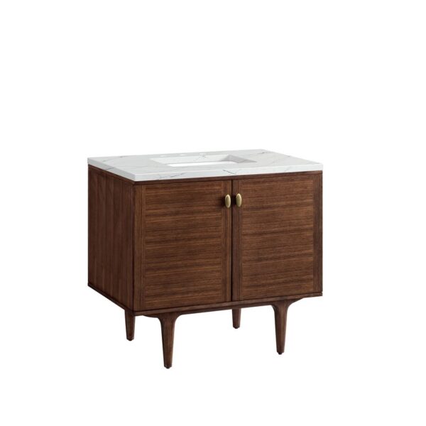 James Martin 670-V36-WLT-3ENC Amberly 36 Inch Mid-Century Walnut Single Sink Vanity with 3 cm Ethereal Noctis Top