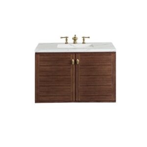 James Martin 670-V36-WLT-3ENC Amberly 36 Inch Mid-Century Walnut Single Sink Vanity with 3 cm Ethereal Noctis Top