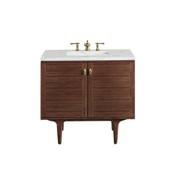 James Martin 670-V36-WLT-3ENC Amberly 36 Inch Mid-Century Walnut Single Sink Vanity with 3 cm Ethereal Noctis Top