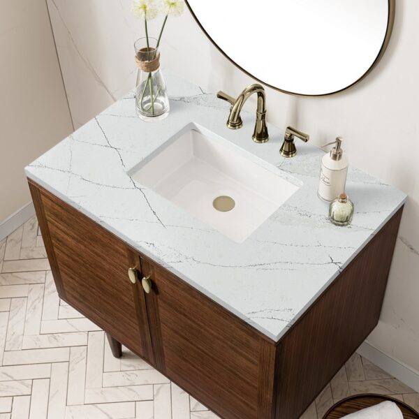 James Martin 670-V36-WLT-3ENC Amberly 36 Inch Mid-Century Walnut Single Sink Vanity with 3 cm Ethereal Noctis Top