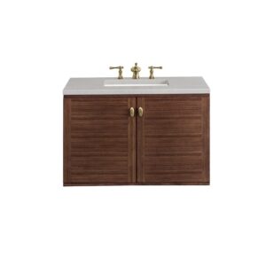 James Martin 670-V36-WLT-3ESR Amberly 36 Inch Mid-Century Walnut Single Sink Vanity with 3 cm Eternal Serena Top