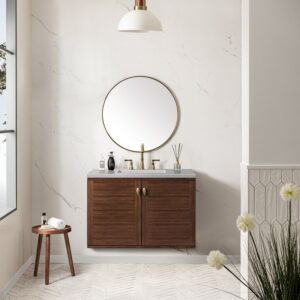 James Martin 670-V36-WLT-3ESR Amberly 36 Inch Mid-Century Walnut Single Sink Vanity with 3 cm Eternal Serena Top