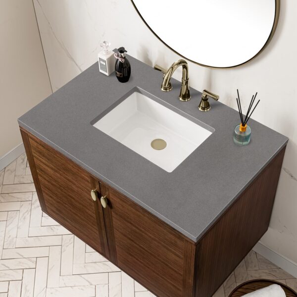 James Martin 670-V36-WLT-3GEX Amberly 36 Inch Mid-Century Walnut Single Sink Vanity with 3 cm Grey Expo Top