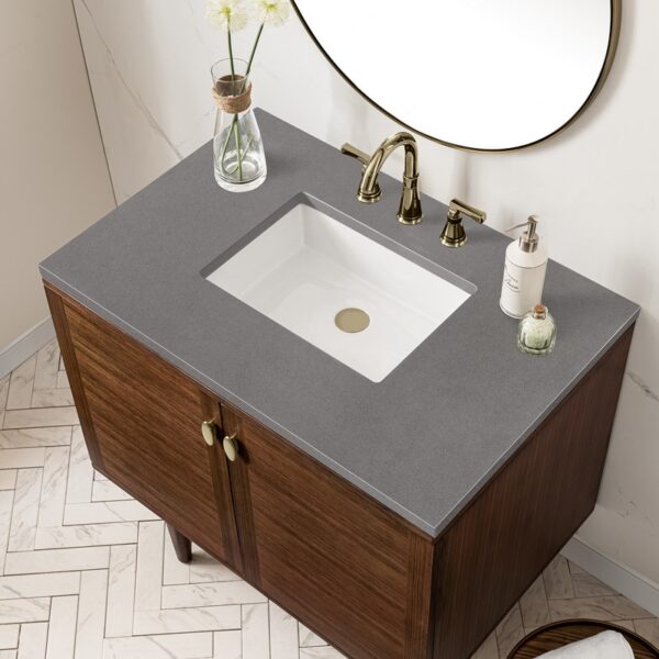 James Martin 670-V36-WLT-3GEX Amberly 36 Inch Mid-Century Walnut Single Sink Vanity with 3 cm Grey Expo Top