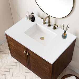 James Martin 670-V36-WLT-3WZ Amberly 36 Inch Single Vanity in Mid-Century Walnut with 3cm White Zeus Top