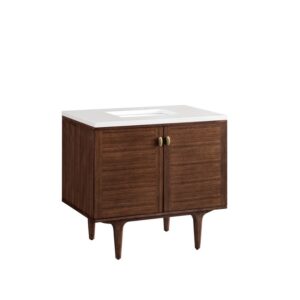 James Martin 670-V36-WLT-3WZ Amberly 36 Inch Single Vanity in Mid-Century Walnut with 3cm White Zeus Top