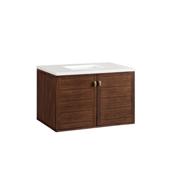 James Martin 670-V36-WLT-3WZ Amberly 36 Inch Single Vanity in Mid-Century Walnut with 3cm White Zeus Top