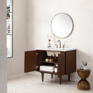 James Martin 670-V36-WLT-3WZ Amberly 36 Inch Single Vanity in Mid-Century Walnut with 3cm White Zeus Top