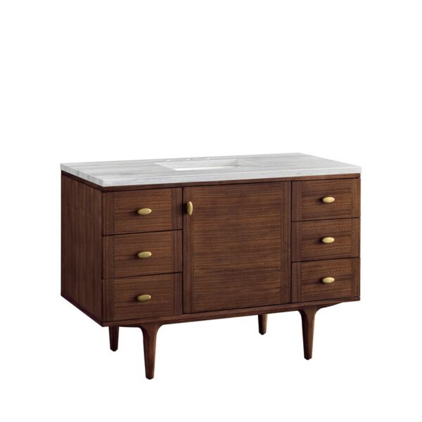 James Martin 670-V48-WLT-3AF Amberly 48 Inch Mid-Century Walnut Single Sink Vanity with 3 cm Arctic Fall Top