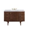 James Martin 670-V48-WLT-3CAR Amberly 48 Inch Mid-Century Walnut Single Sink Vanity with 3 cm Carrara Marble Top