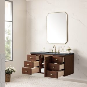 James Martin 670-V48-WLT-3CSP Amberly 48 Inch Mid-Century Walnut Single Sink Vanity with 3 cm Charcoal Soapstone Top