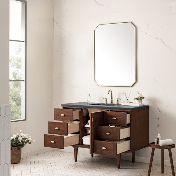 James Martin 670-V48-WLT-3CSP Amberly 48 Inch Mid-Century Walnut Single Sink Vanity with 3 cm Charcoal Soapstone Top