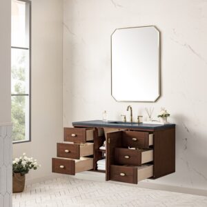 James Martin 670-V48-WLT-3CSP Amberly 48 Inch Mid-Century Walnut Single Sink Vanity with 3 cm Charcoal Soapstone Top