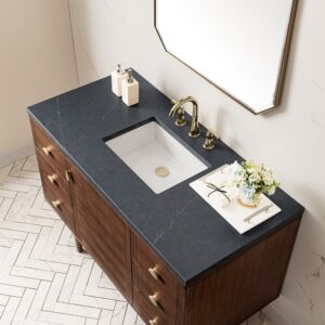 James Martin 670-V48-WLT-3CSP Amberly 48 Inch Mid-Century Walnut Single Sink Vanity with 3 cm Charcoal Soapstone Top