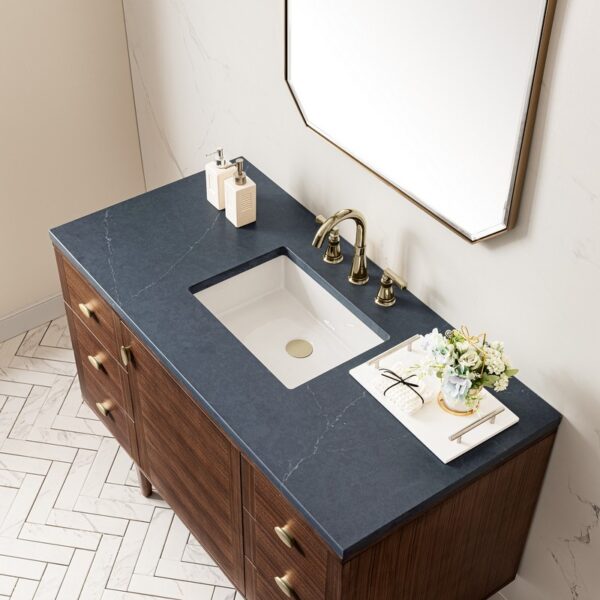 James Martin 670-V48-WLT-3CSP Amberly 48 Inch Mid-Century Walnut Single Sink Vanity with 3 cm Charcoal Soapstone Top