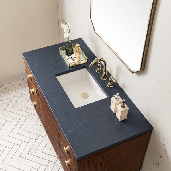 James Martin 670-V48-WLT-3CSP Amberly 48 Inch Mid-Century Walnut Single Sink Vanity with 3 cm Charcoal Soapstone Top