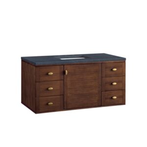 James Martin 670-V48-WLT-3CSP Amberly 48 Inch Mid-Century Walnut Single Sink Vanity with 3 cm Charcoal Soapstone Top