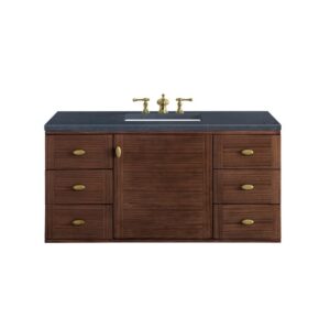 James Martin 670-V48-WLT-3CSP Amberly 48 Inch Mid-Century Walnut Single Sink Vanity with 3 cm Charcoal Soapstone Top