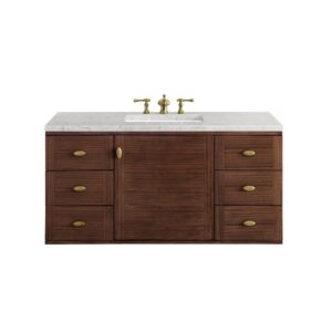 James Martin 670-V48-WLT-3EJP Amberly 48 Inch Mid-Century Walnut Single Sink Vanity with 3 cm Eternal Jasmine Pearl Top