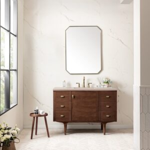 James Martin 670-V48-WLT-3EMR Amberly 48 Inch Mid-Century Walnut Single Sink Vanity with 3 cm Eternal Marfil Top