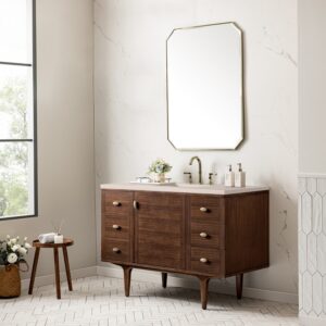 James Martin 670-V48-WLT-3EMR Amberly 48 Inch Mid-Century Walnut Single Sink Vanity with 3 cm Eternal Marfil Top