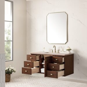 James Martin 670-V48-WLT-3EMR Amberly 48 Inch Mid-Century Walnut Single Sink Vanity with 3 cm Eternal Marfil Top