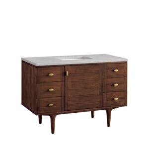 James Martin 670-V48-WLT-3ESR Amberly 48 Inch Mid-Century Walnut Single Sink Vanity with 3 cm Eternal Serena Top