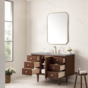 James Martin 670-V48-WLT-3ESR Amberly 48 Inch Mid-Century Walnut Single Sink Vanity with 3 cm Eternal Serena Top