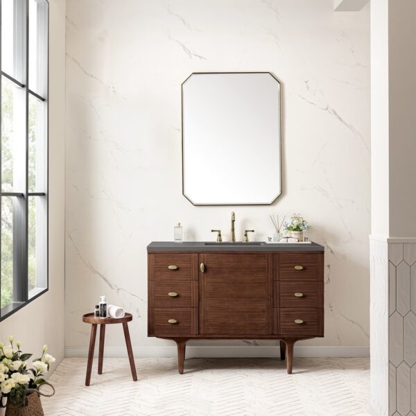 James Martin 670-V48-WLT-3GEX Amberly 48 Inch Mid-Century Walnut Single Sink Vanity with 3 cm Grey Expo Top