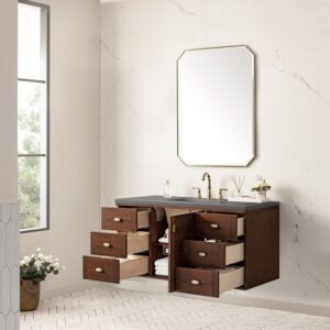 James Martin 670-V48-WLT-3GEX Amberly 48 Inch Mid-Century Walnut Single Sink Vanity with 3 cm Grey Expo Top