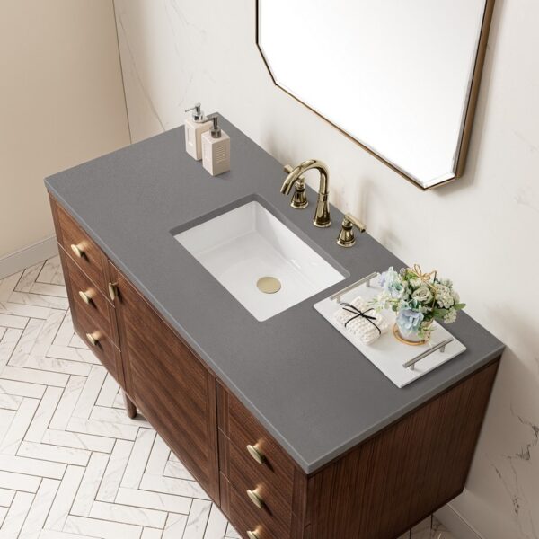 James Martin 670-V48-WLT-3GEX Amberly 48 Inch Mid-Century Walnut Single Sink Vanity with 3 cm Grey Expo Top