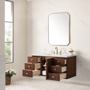 James Martin 670-V48-WLT-3WZ Amberly 48 Inch Single Vanity in Mid-Century Walnut with 3cm White Zeus Top