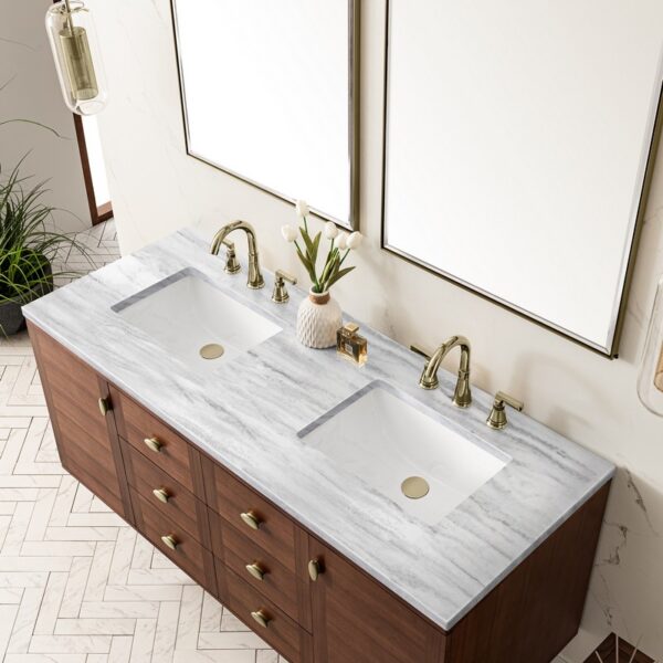 James Martin 670-V60D-WLT-3AF Amberly 60 Inch Mid-Century Walnut Double Sink Vanity with 3 cm Arctic Fall Top