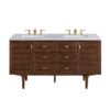 James Martin 670-V60D-WLT-3CAR Amberly 60 Inch Mid-Century Walnut Double Sink Vanity with 3 cm Carrara Marble Top