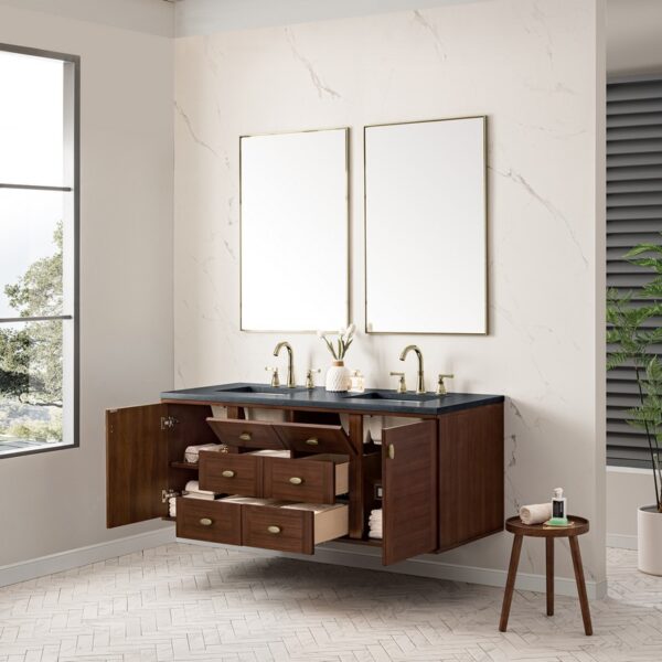 James Martin 670-V60D-WLT-3CSP Amberly 60 Inch Mid-Century Walnut Double Sink Vanity with 3 cm Charcoal Soapstone Top