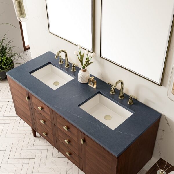 James Martin 670-V60D-WLT-3CSP Amberly 60 Inch Mid-Century Walnut Double Sink Vanity with 3 cm Charcoal Soapstone Top