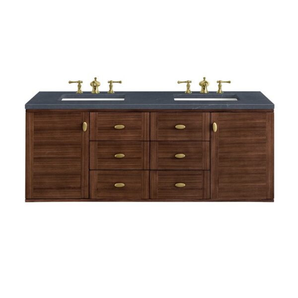 James Martin 670-V60D-WLT-3CSP Amberly 60 Inch Mid-Century Walnut Double Sink Vanity with 3 cm Charcoal Soapstone Top