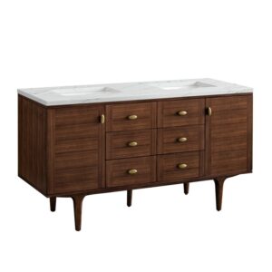 James Martin 670-V60D-WLT-3ENC Amberly 60 Inch Mid-Century Walnut Double Sink Vanity with 3 cm Ethereal Noctis Top