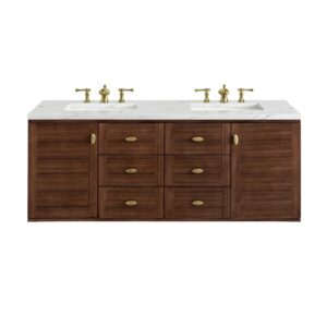 James Martin 670-V60D-WLT-3ENC Amberly 60 Inch Mid-Century Walnut Double Sink Vanity with 3 cm Ethereal Noctis Top