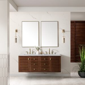 James Martin 670-V60D-WLT-3ENC Amberly 60 Inch Mid-Century Walnut Double Sink Vanity with 3 cm Ethereal Noctis Top