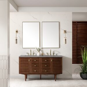 James Martin 670-V60D-WLT-3ESR Amberly 60 Inch Mid-Century Walnut Double Sink Vanity with 3 cm Eternal Serena Top