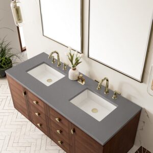 James Martin 670-V60D-WLT-3GEX Amberly 60 Inch Mid-Century Walnut Double Sink Vanity with 3 cm Grey Expo Top